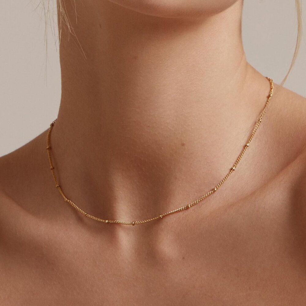 14K Gold Satellite  Plated 925 Silver Chain Necklace 14-20" Dainty Choker Women - Picture 3 of 7